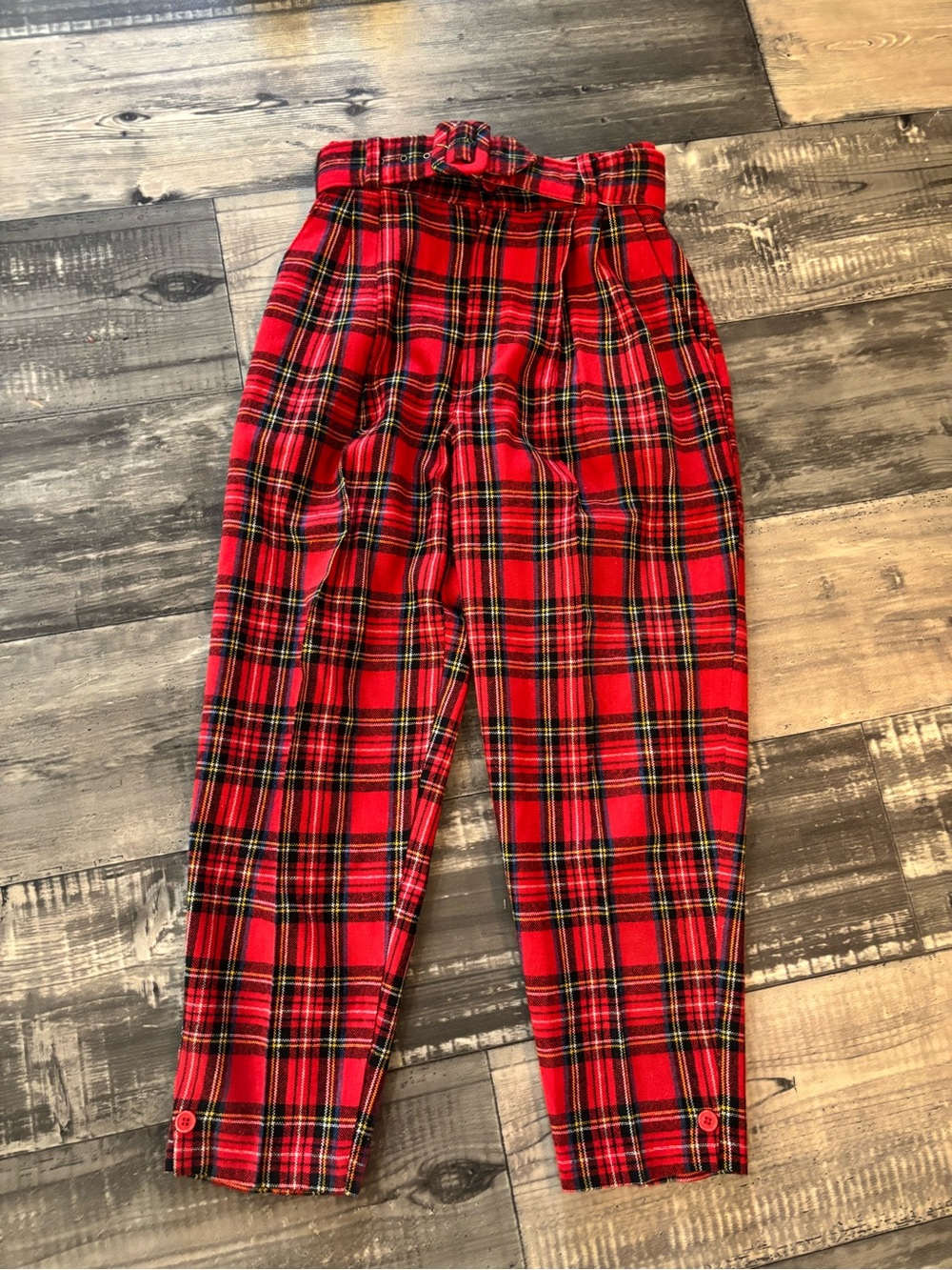 Vintage Red Plaid High-Waist wool Tapered Pants
